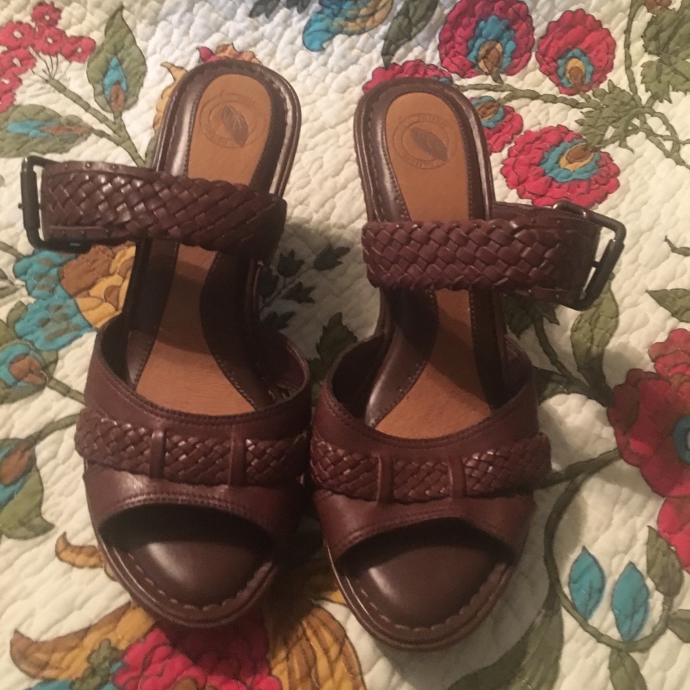 Brown slip on sandals